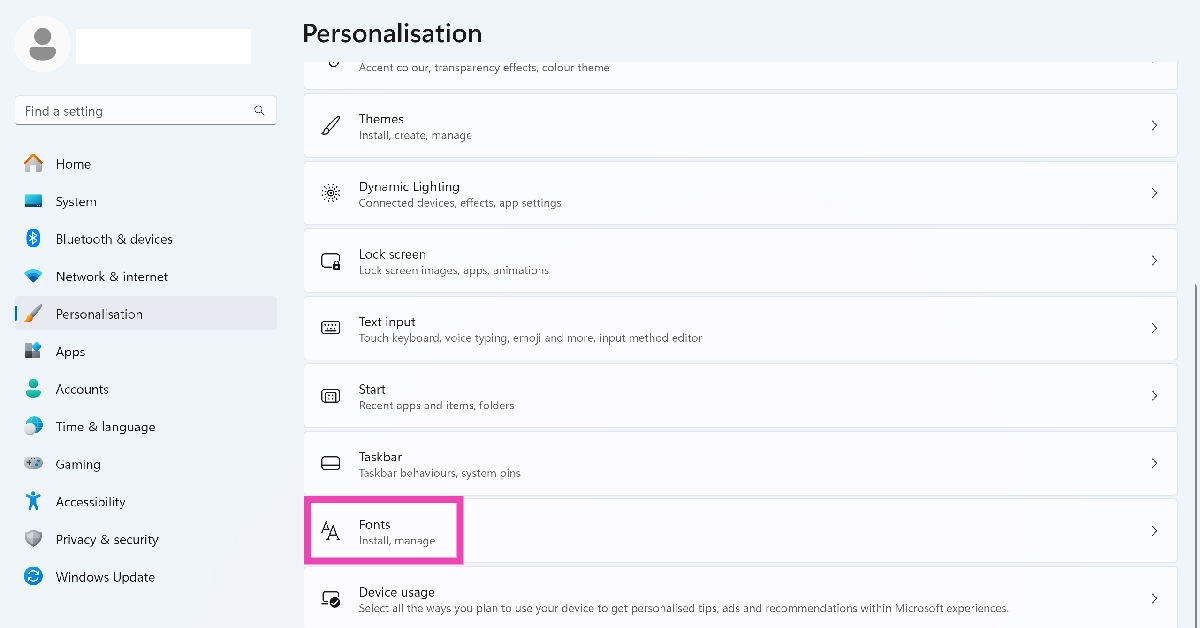 Step 2: Select Fonts.
