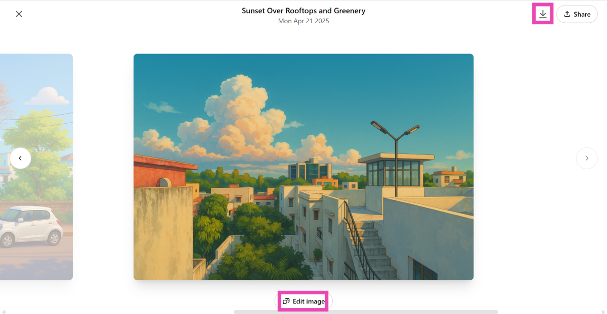 Step 5: Hit the arrow icon in the top right corner of the screen to download an image.