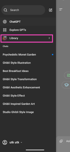 Step 3: Tap on Library. How to Use ChatGPT’s Image Library on Phone and PC