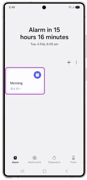 Step 5: The group will appear at the top of the Alarm page. How to create an alarm group on Samsung One UI 7