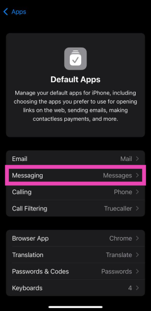 Step 7: Tap on Messaging. How to set WhatsApp as the default calling and messaging app on iPhone