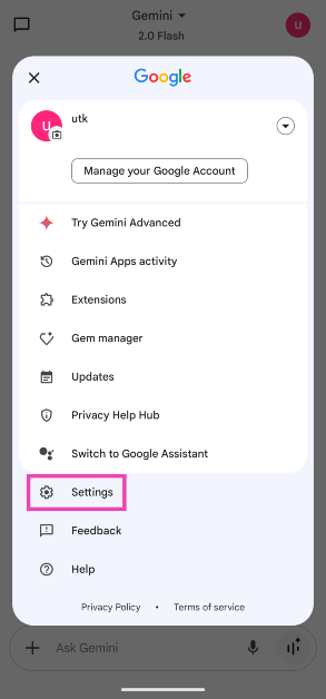 Step 3: Go to Settings. How to change Google Gemini’s voice on your phone