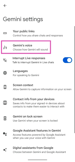 Step 4: Tap on Gemini’s voice. How to change Google Gemini’s voice on your phone