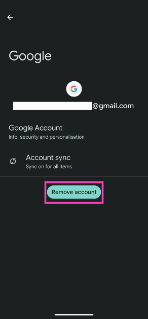 Step 3: Hit Remove account.
