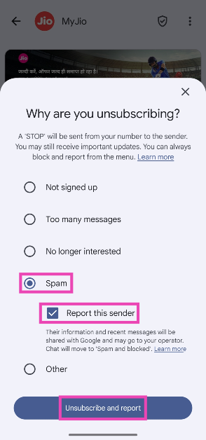 Step 5: Hit Unsubscribe and report.