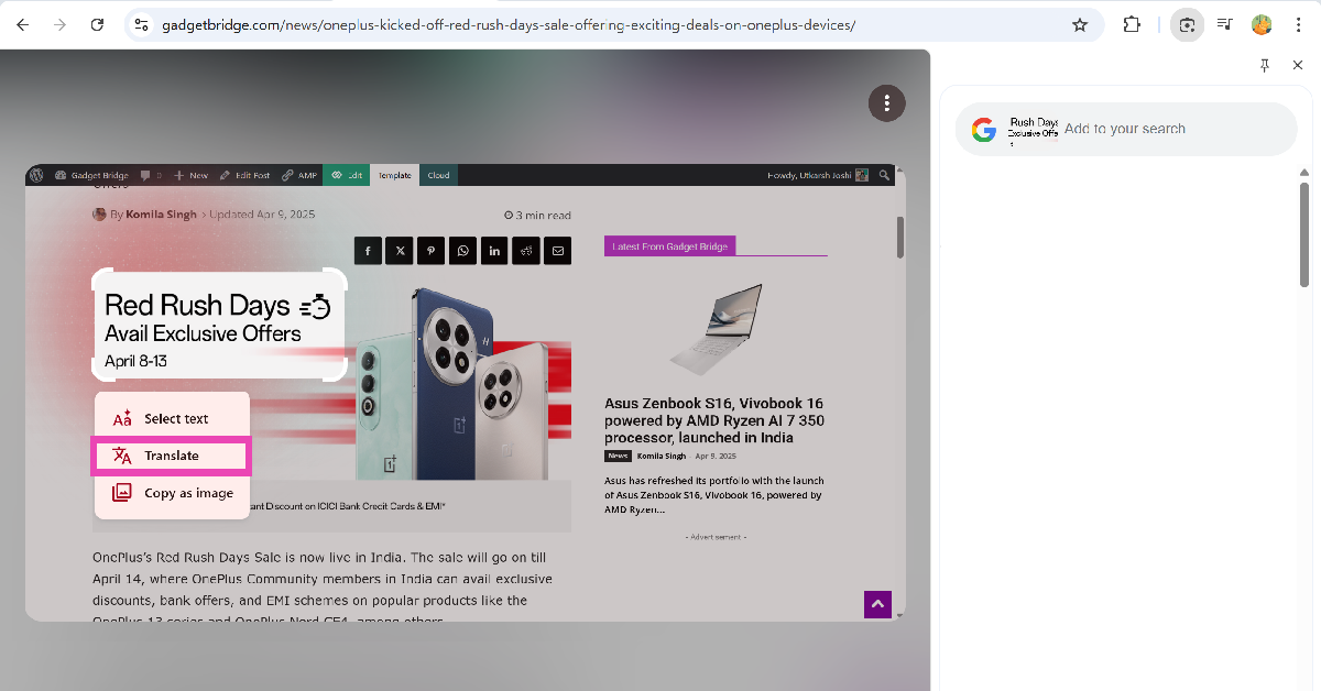 Step 4: Click on Translate.