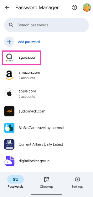 Step 5: Select the password you want to share.