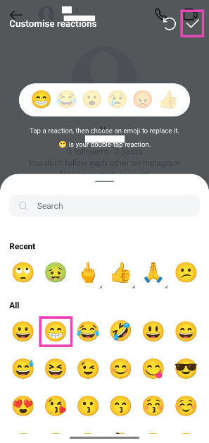 Step 6: Choose the default reaction. You can also customise other reactions on the popup panel.