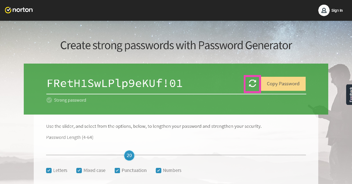 Step 2: A random password will appear on the screen. You can use this password or hit the refresh icon to generate a new one.