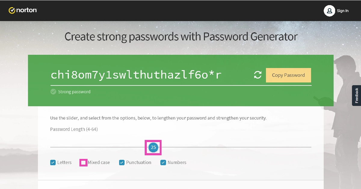 Step 3: To create a custom password, use the slider to fix its length and hit the checkbox next to the characters you want in it.