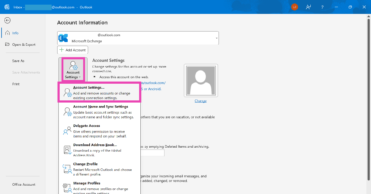 Step 2: Go to File and select Account Settings.