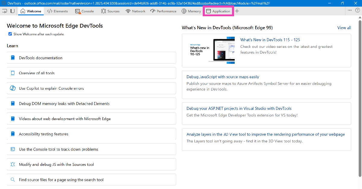 Step 3: Go to the Applications tab in the DevTools window. Top 4 Ways to clear Outlook cache in Windows 10 or 11