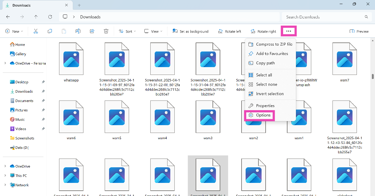 Step 3: Hit the ellipses under the search bar and select Options.