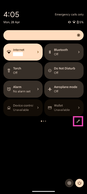 Step 2: Hit the pencil icon to edit the quick settings tiles.