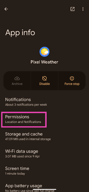Step 3: Tap on Permissions.
