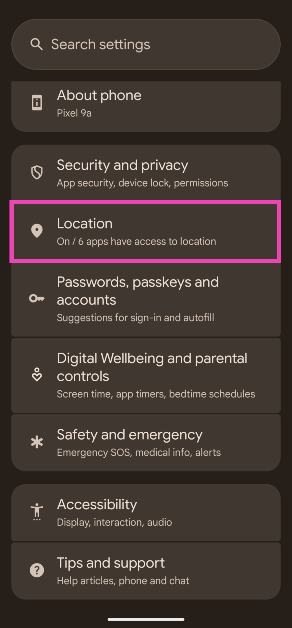 Step 4: Tap on Location.