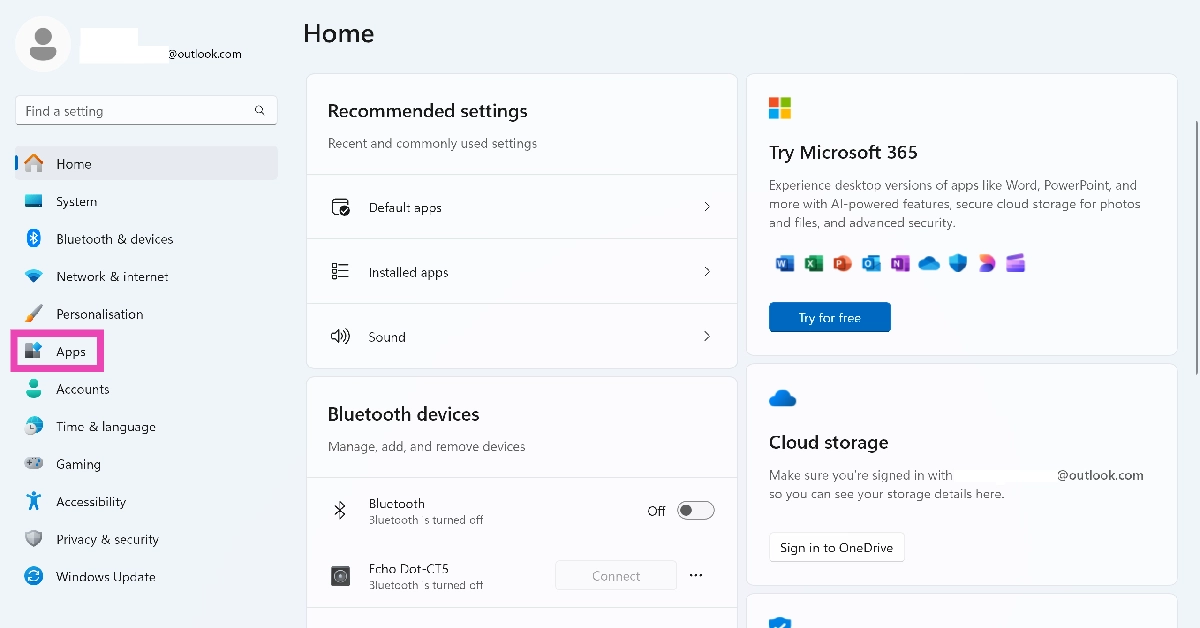 Step 1: Go to Settings and select Apps from the sidebar.