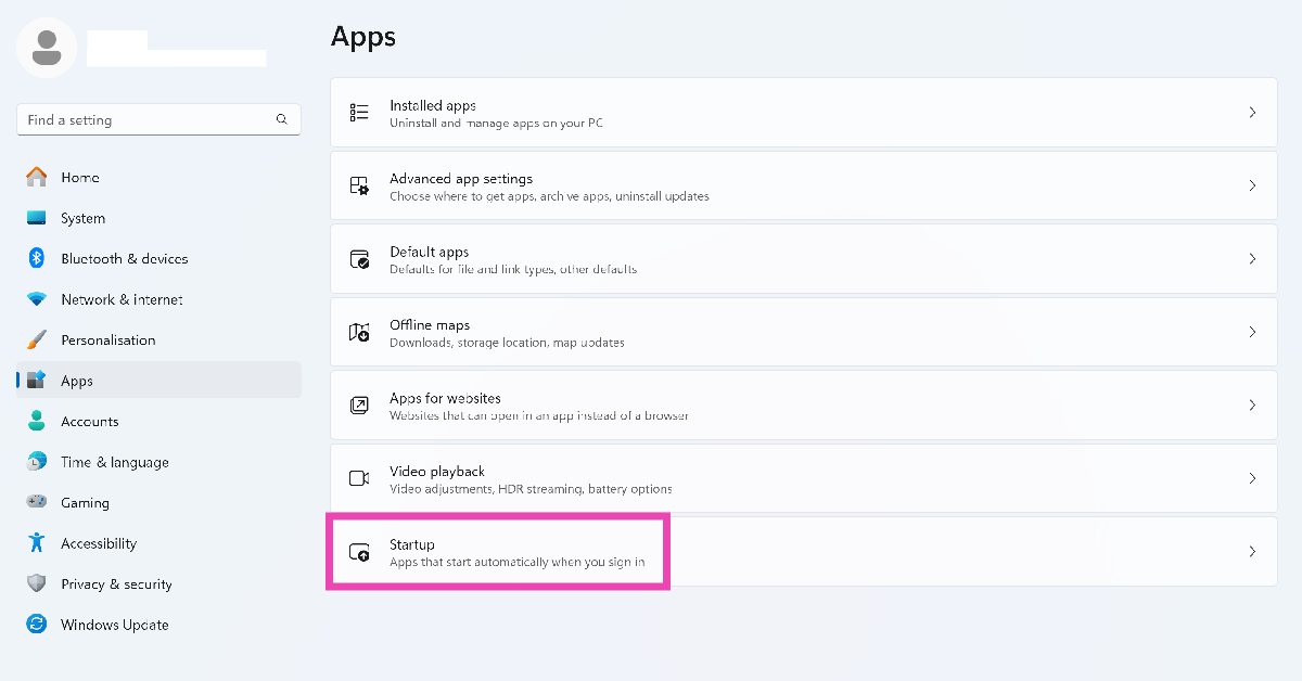Step 2: Click on Startup.