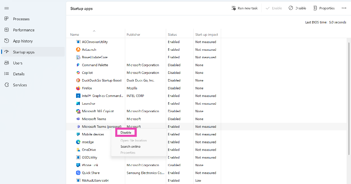 Step 3: Right-click an app and click on Disable. 3 ways to disable startup apps and programs in Windows 11