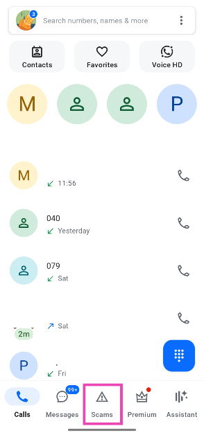 Step 2: Tap the Scams tab at the bottom of the screen.