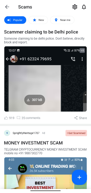 Step 3: You will land on the popular scams page. Tap a post to read it.
