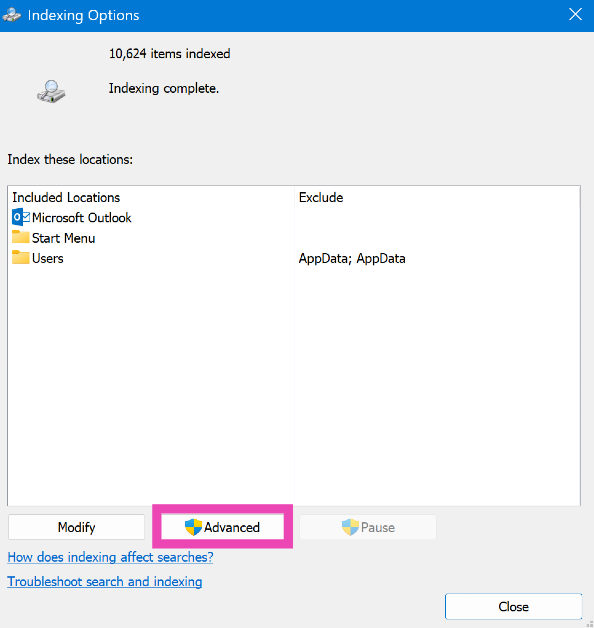 Step 4: Click on Advanced.
