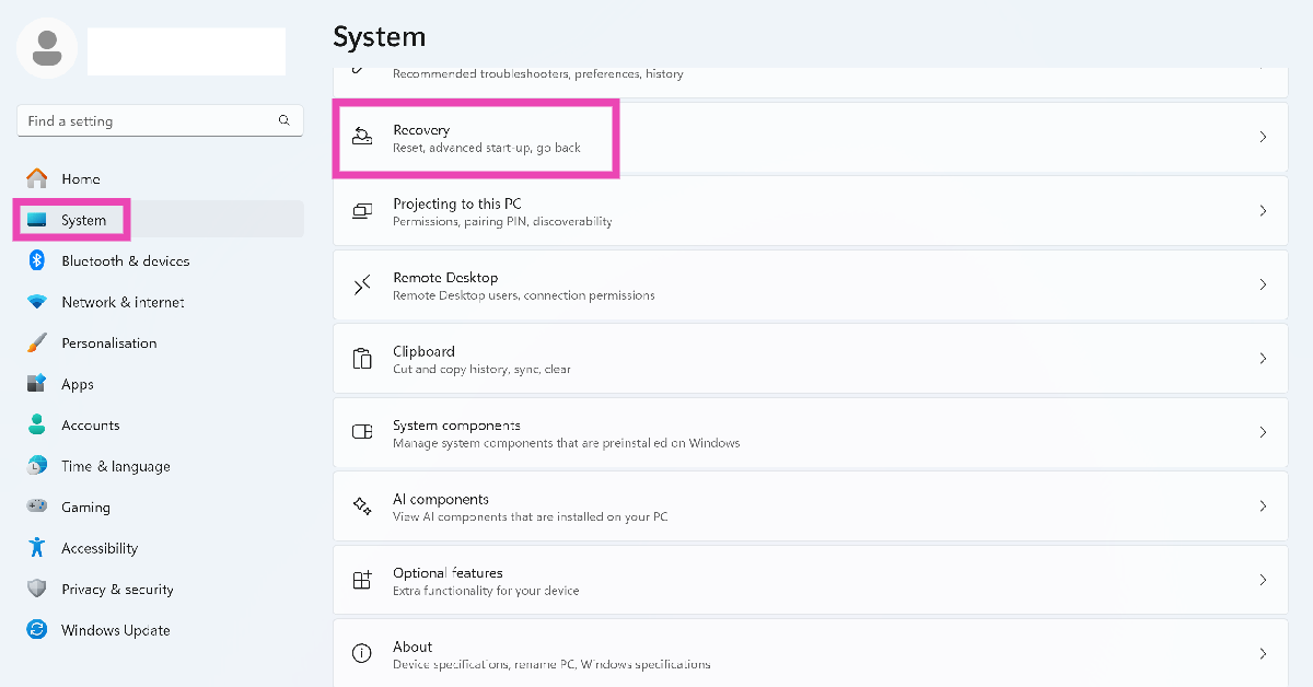 Step 2: Go to Recovery. 5 ways to fix ‘Search bar not working’ in Windows 11