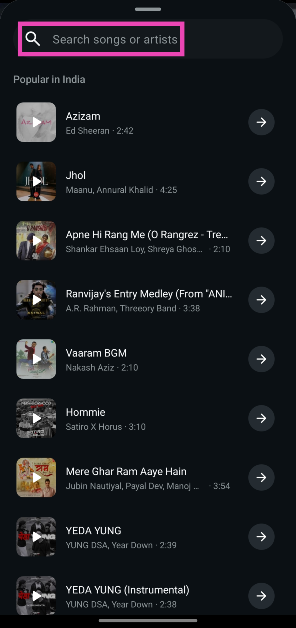 Step 6: Search for a song by tapping the search bar at the top of the screen.