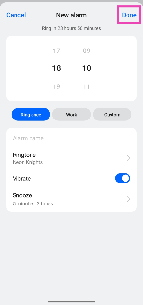Step 9: Go back to the alarm creation page and hit Done. 2 ways to set a song as an alarm tone on Android
