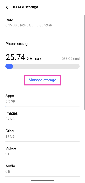 Step 2: Tap on Manage storage.