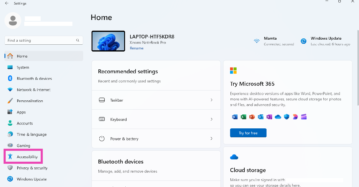 Step 1: Go to Settings and select Accessibility from the sidebar.