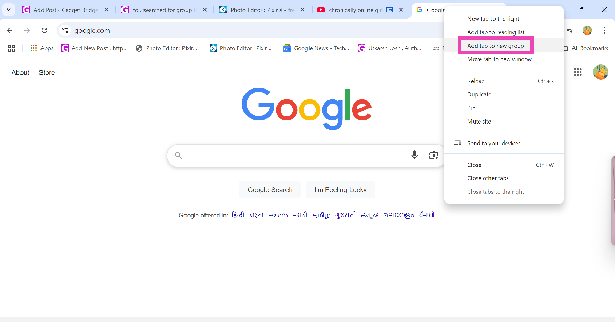 Step 1: Right-click a tab and select Add tab to new group.