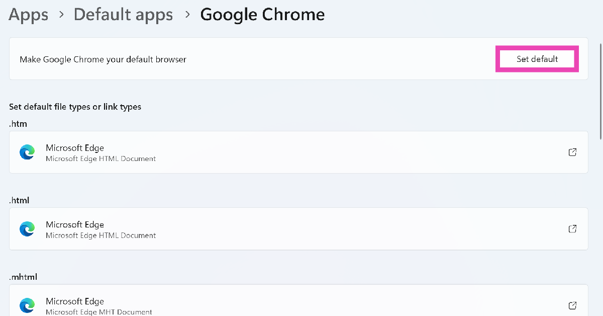 Step 4: Click on Set default.