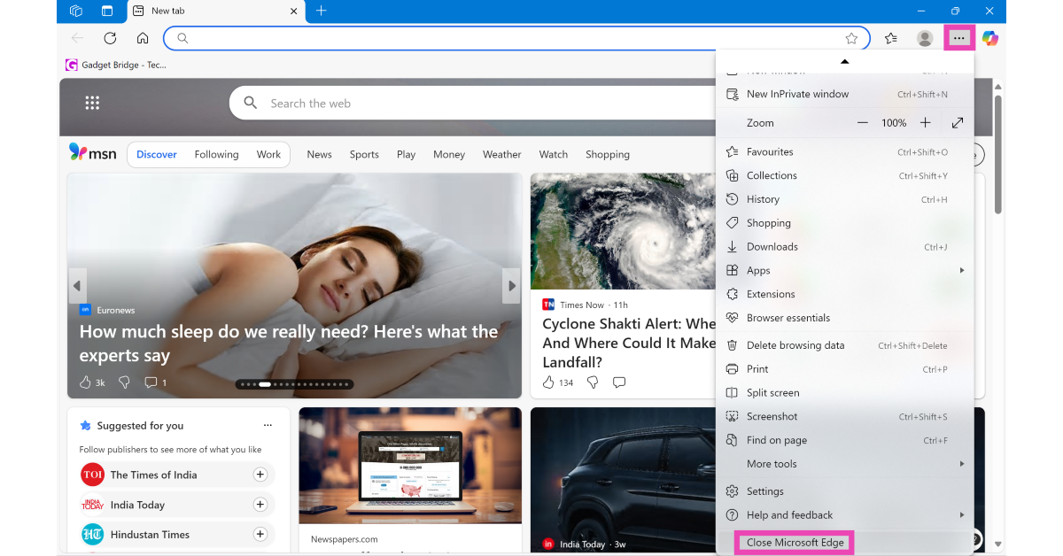 Step 1: Hit the ellipses next to the Copilot icon. How to disable Microsoft Edge on your Windows 11 PC