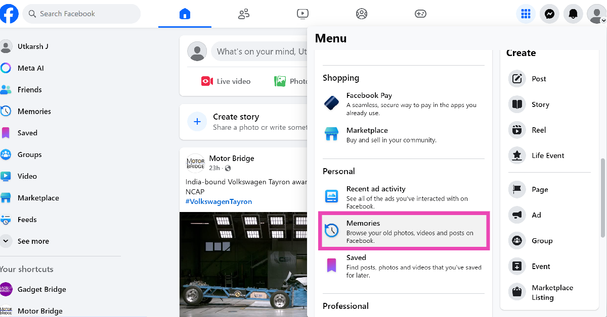 Step 3: Scroll down and select Memories. 