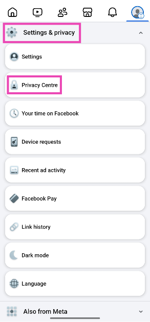 Step 2: Expand Settings and privacy and tap on Privacy Centre.