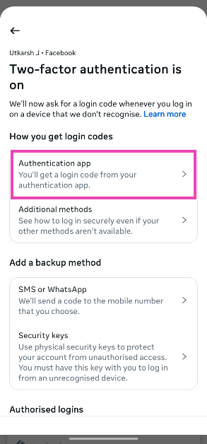 Step 8: Select an authentication method. In this case, we’re using the Google Authenticator app.