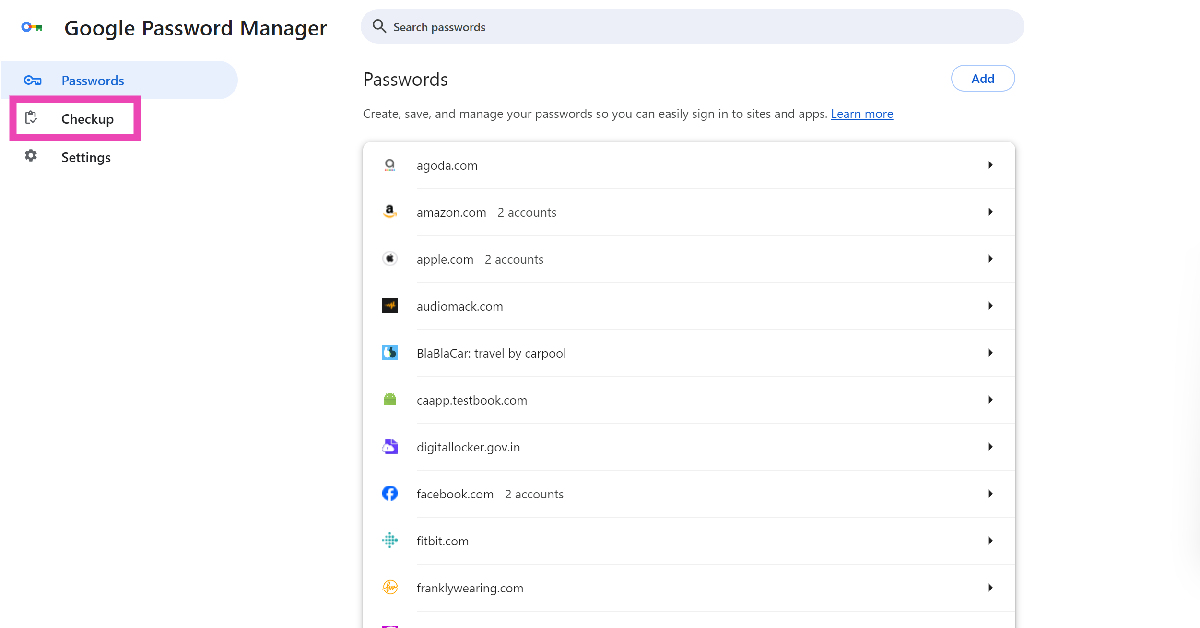 Step 4: Select Checkup from the sidebar.