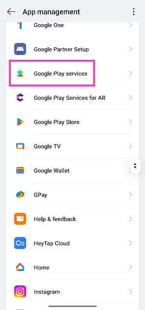 Step 2: Select Google Play Services.