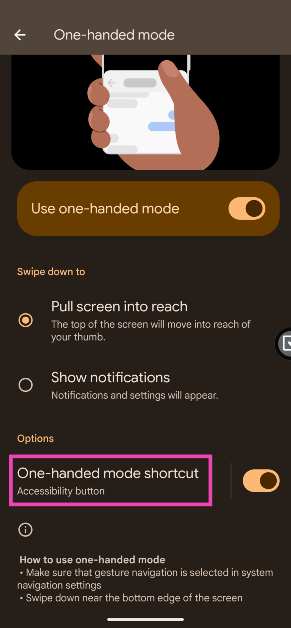 Step 3: Tap on One-handed mode shortcut.
