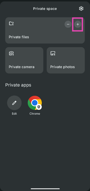 Step 4: Hit the plus icon in the Private files section to add files and images from your phone’s internal storage to the private space.