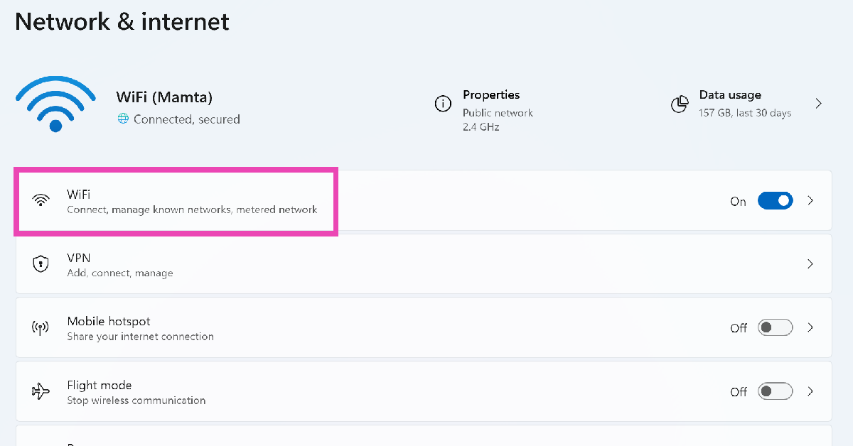 Step 2: Click on WiFi.