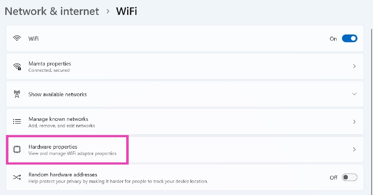 Step 3: Select Hardware properties.
