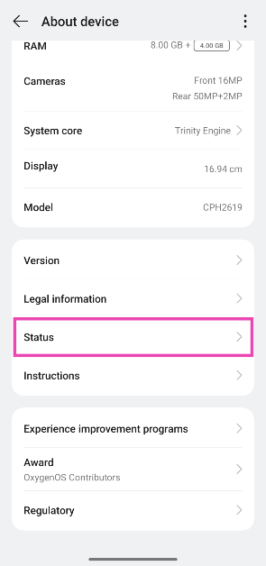 Step 2: Tap on Status.