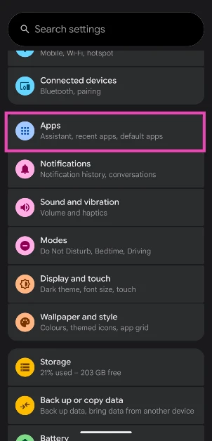 Step 1: Go to Settings and select Apps.