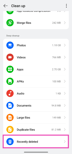 Step 3: Scroll down and tap on Recently deleted.