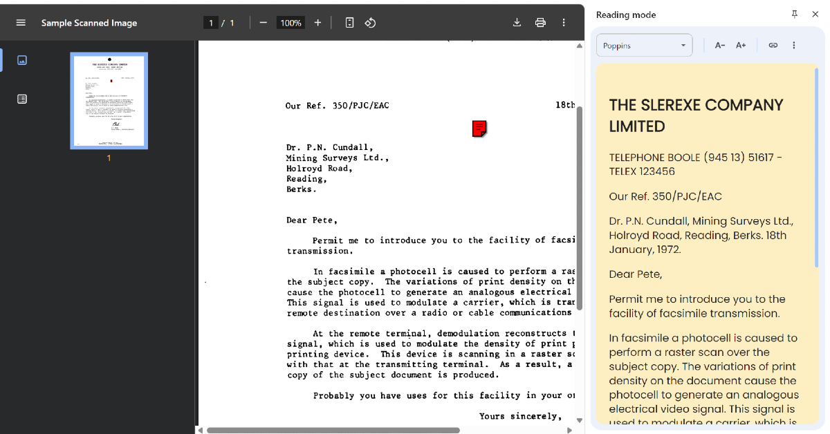 Step 3: Right-click anywhere on the screen and click on Open in reading mode to view the text in a separate panel.