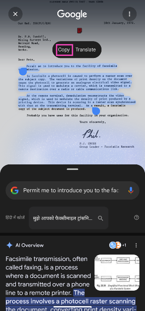 Step 4: Hit Copy to extract the highlighted text.