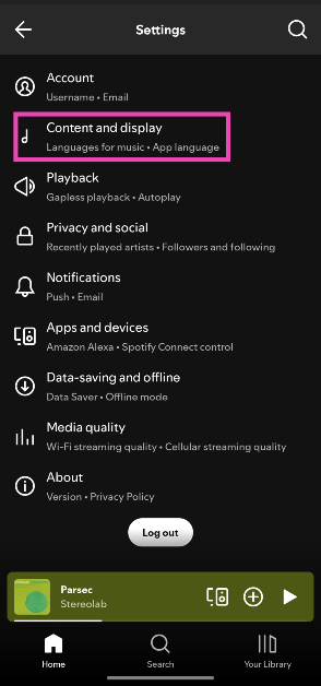 Step 4: Tap on Content and display.