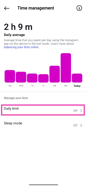Step 6: This is where you’ll see a graph of the time you spent on Instagram in the last week. Tap on Daily limit.